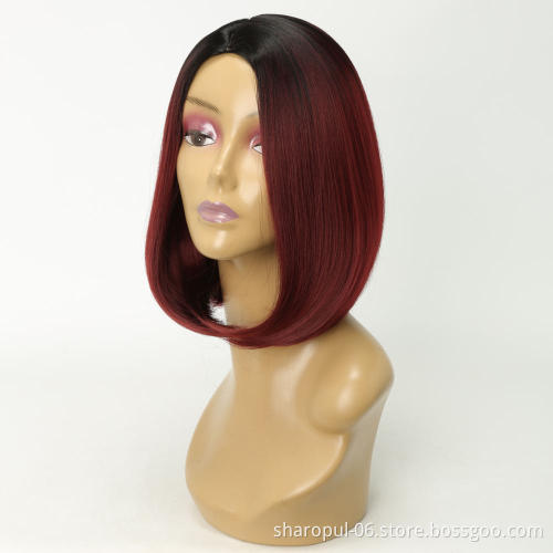 Shoulder Length Ombre Blonde Green Grey purple blonde Colors Straight Synthetic Wigs For Black Women